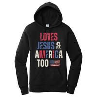 Vintage Loves Jesus And America Too Patriotic Proud US.Flag Women's Pullover Hoodie