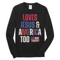 Vintage Loves Jesus And America Too Patriotic Proud US.Flag Tall Long Sleeve T-Shirt