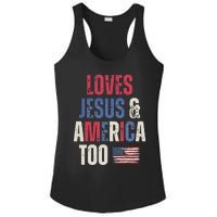 Vintage Loves Jesus And America Too Patriotic Proud US.Flag Ladies PosiCharge Competitor Racerback Tank