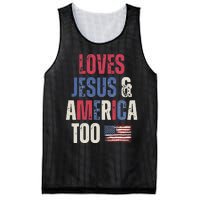 Vintage Loves Jesus And America Too Patriotic Proud US.Flag Mesh Reversible Basketball Jersey Tank