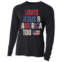 Vintage Loves Jesus And America Too Patriotic Proud US.Flag Cooling Performance Long Sleeve Crew