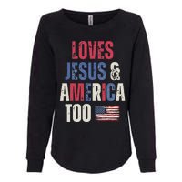 Vintage Loves Jesus And America Too Patriotic Proud US.Flag Womens California Wash Sweatshirt