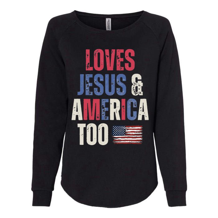 Vintage Loves Jesus And America Too Patriotic Proud US.Flag Womens California Wash Sweatshirt