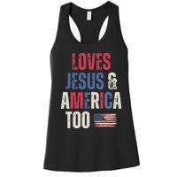 Vintage Loves Jesus And America Too Patriotic Proud US.Flag Women's Racerback Tank