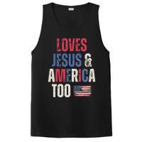 Vintage Loves Jesus And America Too Patriotic Proud US.Flag PosiCharge Competitor Tank