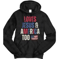 Vintage Loves Jesus And America Too Patriotic Proud US.Flag Tie Dye Hoodie