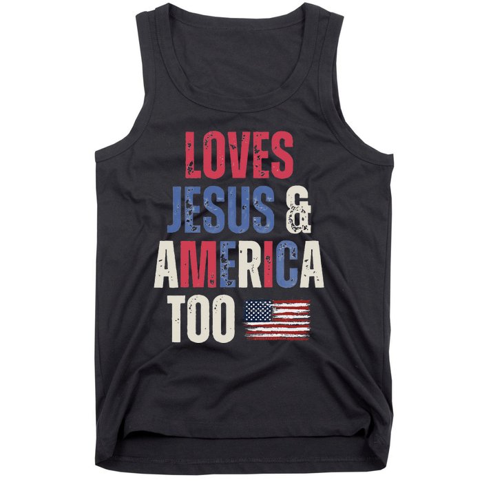 Vintage Loves Jesus And America Too Patriotic Proud US.Flag Tank Top