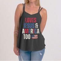 Vintage Loves Jesus And America Too Patriotic Proud US.Flag Women's Strappy Tank