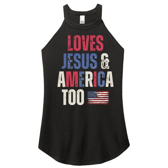 Vintage Loves Jesus And America Too Patriotic Proud US.Flag Women's Perfect Tri Rocker Tank