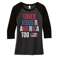 Vintage Loves Jesus And America Too Patriotic Proud US.Flag Women's Tri-Blend 3/4-Sleeve Raglan Shirt