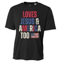 Vintage Loves Jesus And America Too Patriotic Proud USA Flag Cooling Performance Crew T-Shirt