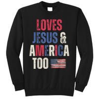 Vintage Loves Jesus And America Too Patriotic Proud USA Flag Sweatshirt