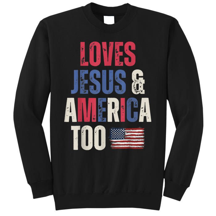 Vintage Loves Jesus And America Too Patriotic Proud USA Flag Sweatshirt