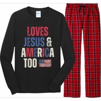 Vintage Loves Jesus And America Too Patriotic Proud USA Flag Long Sleeve Pajama Set