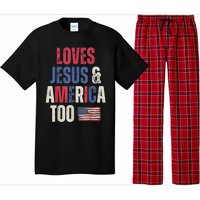 Vintage Loves Jesus And America Too Patriotic Proud USA Flag Pajama Set