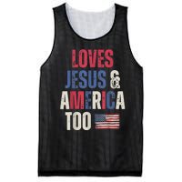 Vintage Loves Jesus And America Too Patriotic Proud USA Flag Mesh Reversible Basketball Jersey Tank