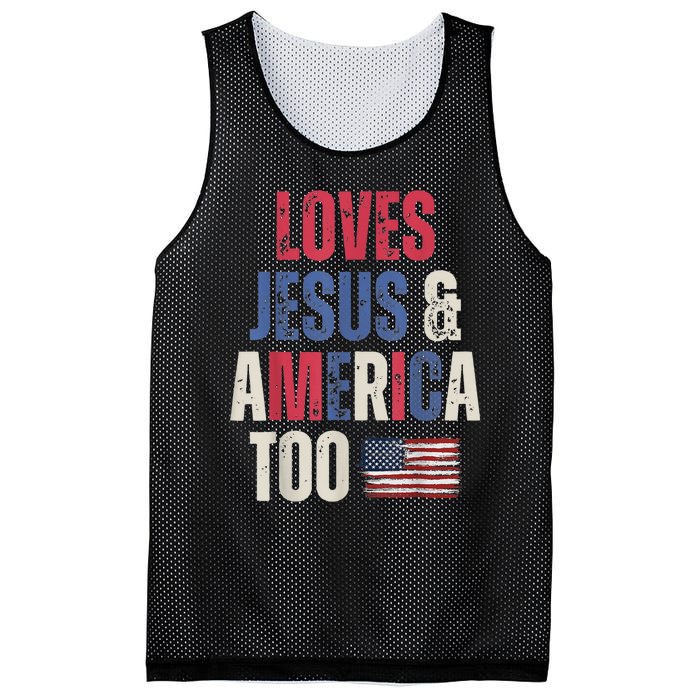 Vintage Loves Jesus And America Too Patriotic Proud USA Flag Mesh Reversible Basketball Jersey Tank