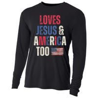 Vintage Loves Jesus And America Too Patriotic Proud USA Flag Cooling Performance Long Sleeve Crew