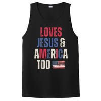 Vintage Loves Jesus And America Too Patriotic Proud USA Flag PosiCharge Competitor Tank