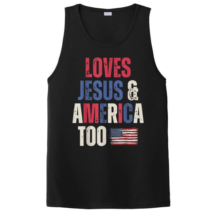 Vintage Loves Jesus And America Too Patriotic Proud USA Flag PosiCharge Competitor Tank