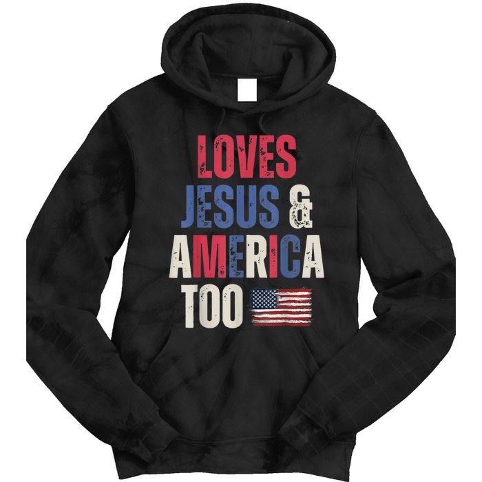 Vintage Loves Jesus And America Too Patriotic Proud USA Flag Tie Dye Hoodie