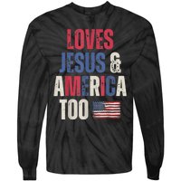 Vintage Loves Jesus And America Too Patriotic Proud USA Flag Tie-Dye Long Sleeve Shirt