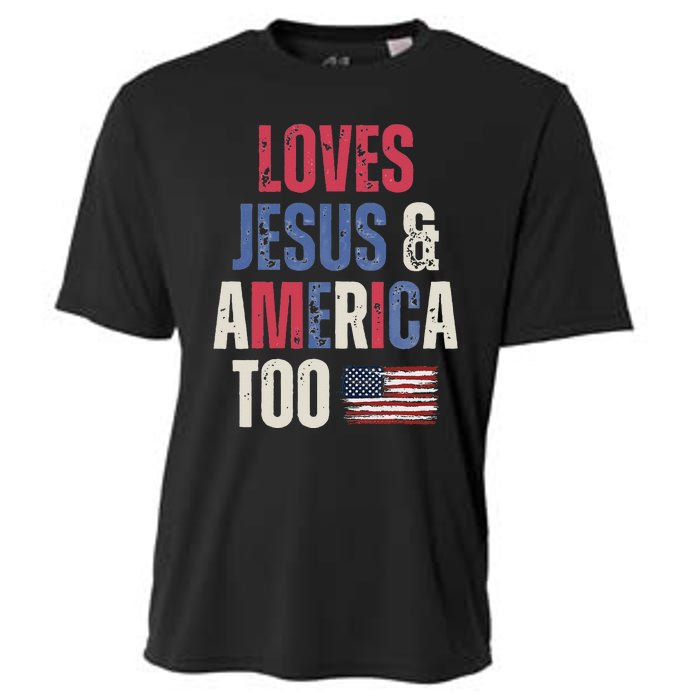 Vintage Loves Jesus And America Too Patriotic Proud US.Flag Cooling Performance Crew T-Shirt