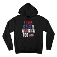 Vintage Loves Jesus And America Too Patriotic Proud US.Flag Hoodie