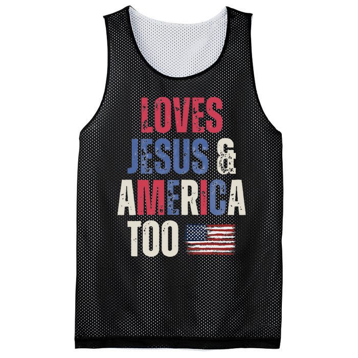 Vintage Loves Jesus And America Too Patriotic Proud US.Flag Mesh Reversible Basketball Jersey Tank