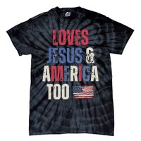 Vintage Loves Jesus And America Too Patriotic Proud US.Flag Tie-Dye T-Shirt