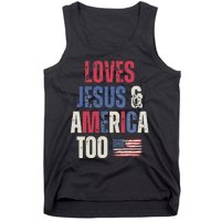 Vintage Loves Jesus And America Too Patriotic Proud US.Flag Tank Top