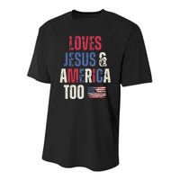 Vintage Loves Jesus And America Too Patriotic Proud US.Flag Youth Performance Sprint T-Shirt