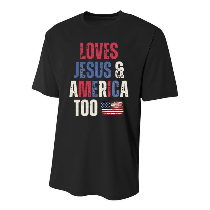 Vintage Loves Jesus And America Too Patriotic Proud US.Flag Youth Performance Sprint T-Shirt