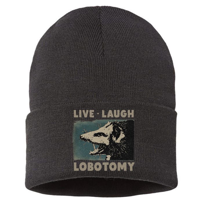 Vintage Live Laugh Lobotomy Lobotomies Retro Opossum Lovers Sustainable Knit Beanie