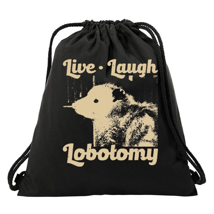 Vintage Live Laugh Lobotomy Lobotomies Retro Opossum Lovers Drawstring Bag