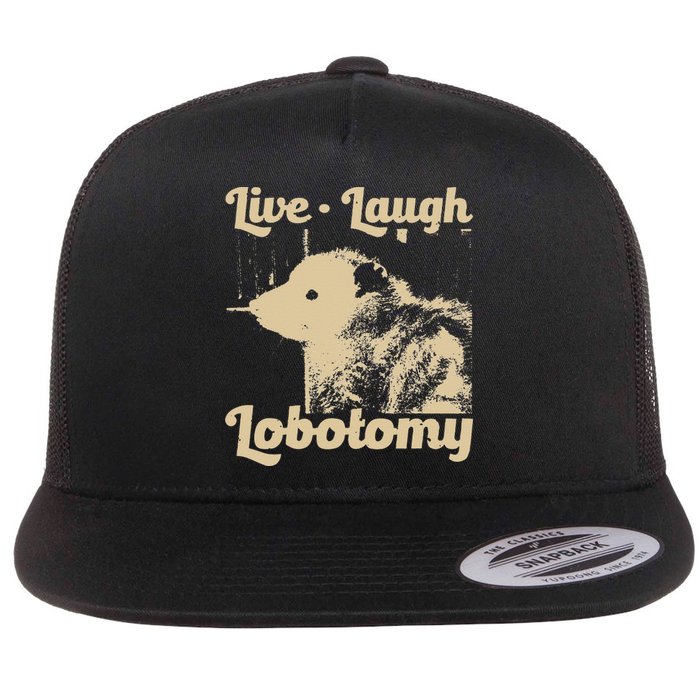 Vintage Live Laugh Lobotomy Lobotomies Retro Opossum Lovers Flat Bill Trucker Hat