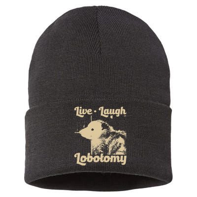 Vintage Live Laugh Lobotomy Lobotomies Retro Opossum Lovers Sustainable Knit Beanie