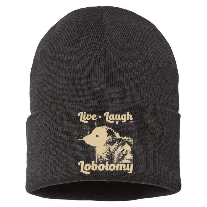 Vintage Live Laugh Lobotomy Lobotomies Retro Opossum Lovers Sustainable Knit Beanie