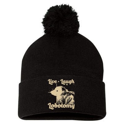 Vintage Live Laugh Lobotomy Lobotomies Retro Opossum Lovers Pom Pom 12in Knit Beanie