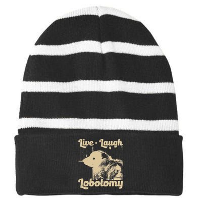 Vintage Live Laugh Lobotomy Lobotomies Retro Opossum Lovers Striped Beanie with Solid Band