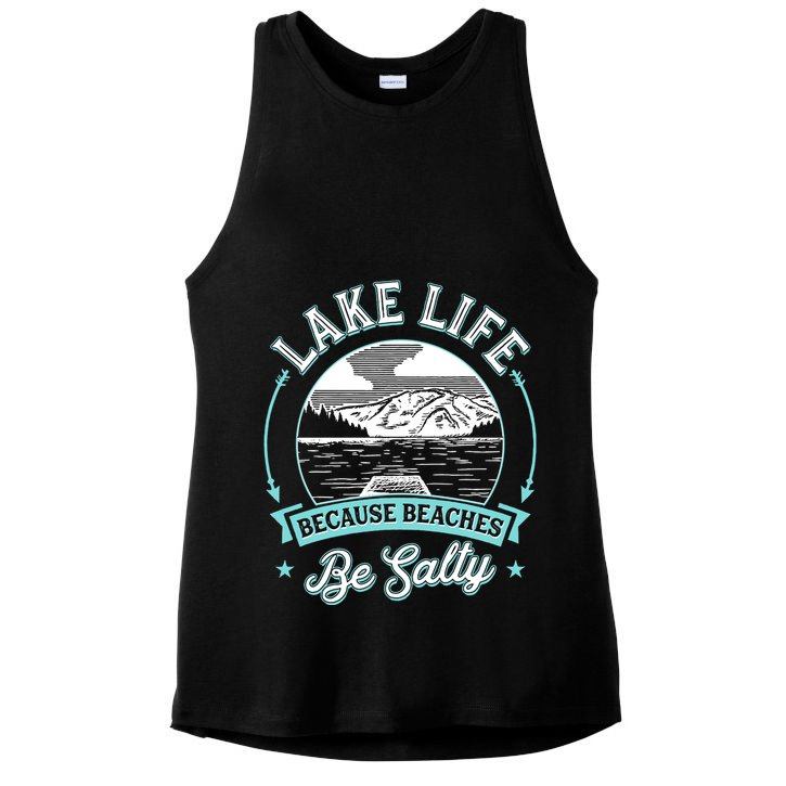 Vintage Lake Life Because Beaches Be Salty Ladies PosiCharge Tri-Blend Wicking Tank