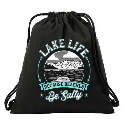 Vintage Lake Life Because Beaches Be Salty Drawstring Bag