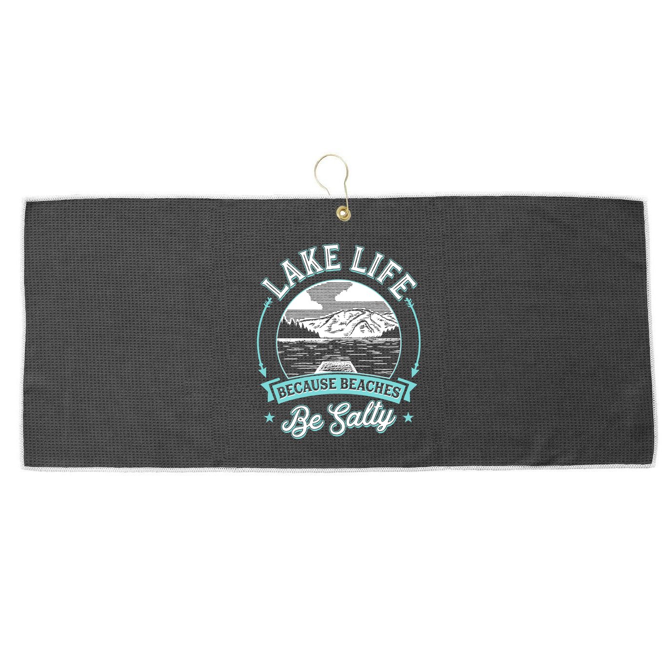 Vintage Lake Life Because Beaches Be Salty Large Microfiber Waffle Golf Towel