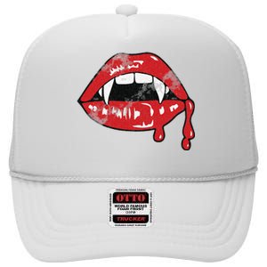 Vampire Lips Lazy Halloween Costume Blood Fangs High Crown Mesh Back Trucker Hat