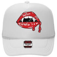 Vampire Lips Lazy Halloween Costume Blood Fangs High Crown Mesh Back Trucker Hat