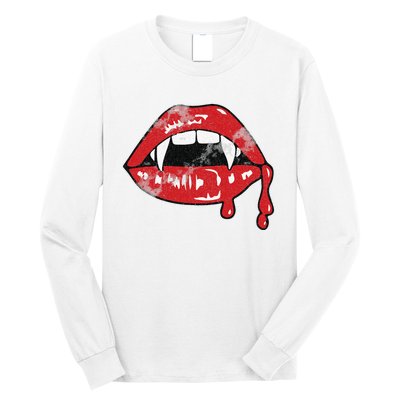 Vampire Lips Lazy Halloween Costume Blood Fangs Long Sleeve Shirt