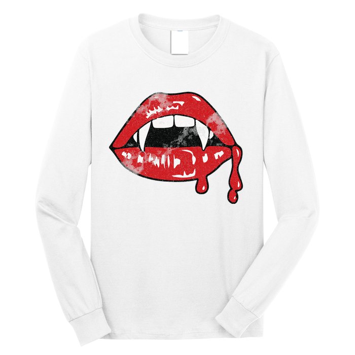 Vampire Lips Lazy Halloween Costume Blood Fangs Long Sleeve Shirt