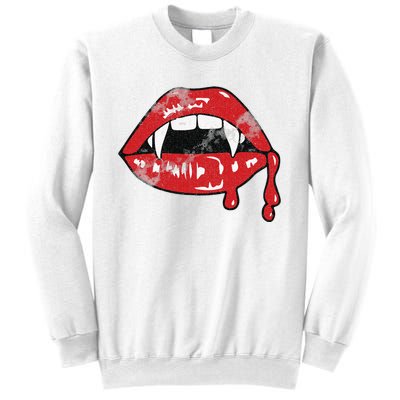 Vampire Lips Lazy Halloween Costume Blood Fangs Sweatshirt