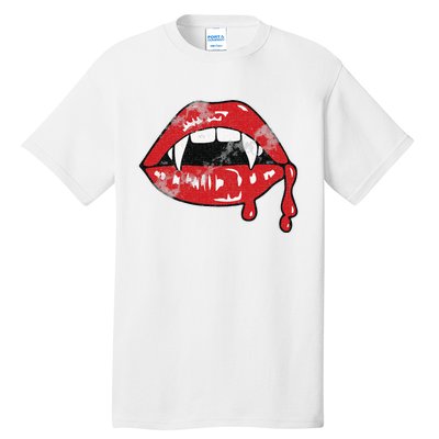 Vampire Lips Lazy Halloween Costume Blood Fangs Tall T-Shirt