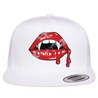 Vampire Lips Lazy Halloween Costume Blood Fangs Flat Bill Trucker Hat